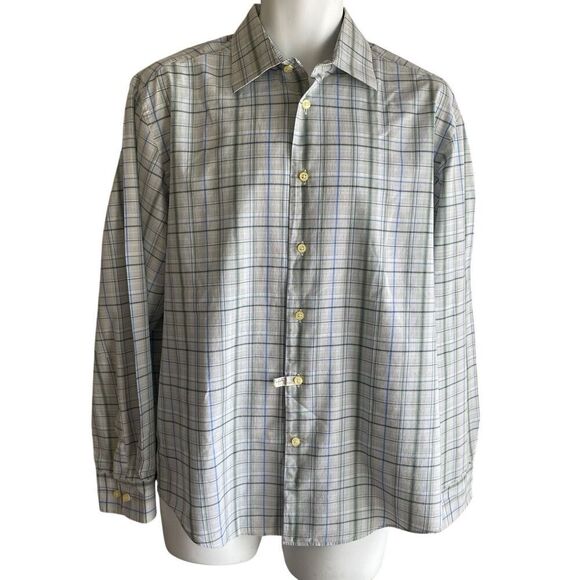 Egara Shirt Men's Extra Large Plaid Flip Cuff Green Blue White - Picture 1 of 6